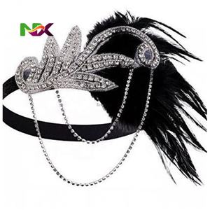 Ecoparty1920s Bandeau de costume <span class=keywords><strong>Charleston</strong></span>, accessoires de costume, coiffe de flapper, bandeau à plumes et perles style Great Gatsby - Product Image 3