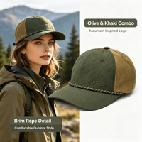 Casquette de baseball structurée à six panneaux en corde vintage et nylon mélangé pour le camping, la randonnée et l'aventure