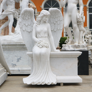 Statue d'ange en marbre blanc sculpté à la main, <span class=keywords><strong>prix</strong></span> de la <span class=keywords><strong>pierre</strong></span> <span class=keywords><strong>tombale</strong></span> - Product Image 4