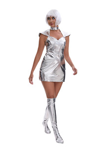 Gonna da Donna Spaziale Argento Lucido per TV e Cinema, <span class=keywords><strong>Costume</strong></span> Futuristico da Robot Alieno per Halloween - Product Image 4