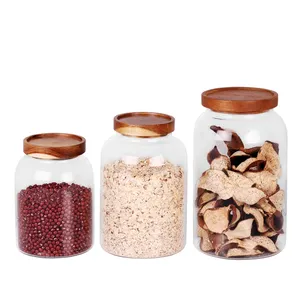 Wholesale 2750ml Wide Mouth Clear Large Glass Food Storage Jars With Acacia Wood Lid