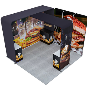 Precio de fábrica 10x10 Tela de tensión portátil Cabina de feria comercial Sublimación de tinte Soporte de exhibición de exposición impreso Uso publicitario - Product Image 5