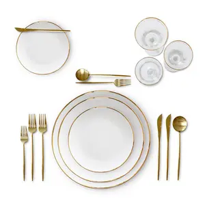 Gold Rim Ceramic Plates Bone China Plates Sets Dinnerware Sets Wedding Plates