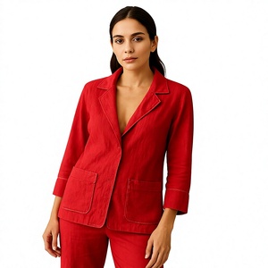 RN EXPORT Bold Red <b>Blazer</b> Co-Ord <b>Set</b> for Women in Soft Polyester with Three Quarter Sleeve Jacket Matching Pants Made in Gujarat - Product Image 1