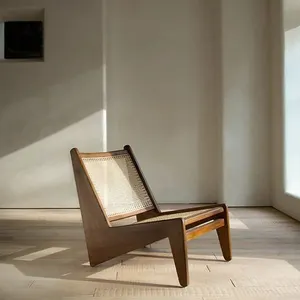 Moyi giữa thế kỷ Thiết kế Hiện Đại Giải trí ghế dệt tựa lưng và ghế trên khung gỗ mây cho phòng khách