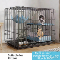 Villa pour chat multi-niveaux en métal, extra-large, écologique, pliable, avec toilettes intégrées et fermeture à bouton