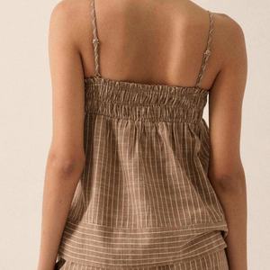 Camiseta Corta de Algodón y Lino Personalizada para Mujer, Camiseta a Rayas Transpirable y Ajustada - Product Image 2