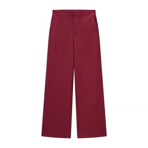 เสื้อเบลเซอร์สีแดงปกบากติดกระดุมแถวเดียว กางเกงขายาวทรงลำลอง ชุดเซ็ต 2 ชิ้นสำหรับผู้หญิง - Product Image 5