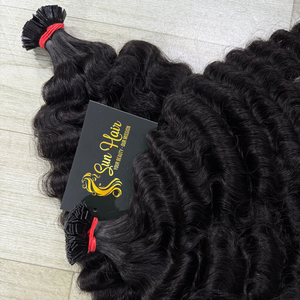 Extensions de cheveux naturels noirs vierges bouclés birmans à pointe plate en kératine de Sun Hair Company, extensions de cheveux humains vietnamiens, Cabello Humano - Product Image 2