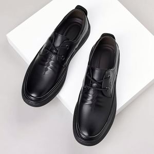 New Spring Collection Genuine Leather Business Casual Shoes for Men Thick Soled Lace up Loafers - Product Image 3