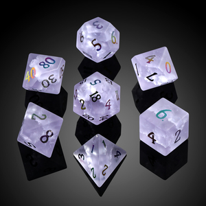 Juego de Dados Poliédricos de Vidrio Agrietado, Dados D&D Personalizados de 16 mm con Acabado Escarchado y Caja Metálica, Color Morado - Product Image 2