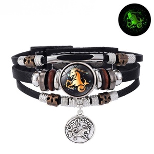 Bracelet en alliage vintage fait main, multi-couches tressées, en forme <span class=keywords><strong>de</strong></span> cœur, avec 12 signes du zodiaque, lumineux et brillant, pour couple, vente en gros - Product Image 5