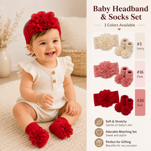 Set di calzini e fascia per capelli per neonati con fondo antiscivolo, decorazione floreale, spessore normale, per regalo neonato - Product Image 1