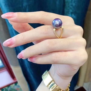 Reba Style Natural Purple <b>Pearl</b> <b>Ring</b> Made of Pure Silver Plated with 18K Gold Embedded with Strong Light Perfection - Product Image 3