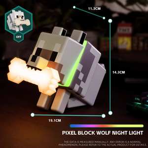 Veilleuse <span class=keywords><strong>Minecraft</strong></span> en forme de loup, dégradé RGB, lampe chien loup domestique pour la décoration de chambre d'enfant, veilleuse LED écologique - Product Image 2