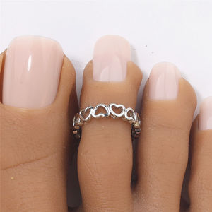 Waterproof Stainless Steel 18K <b>Gold</b> Plated Zircon Durable Heart Adjustable Open <b>Toe</b> <b>Rings</b> Stackable Summer Beach Foot Midi - Product Image 4