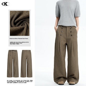 11KN Vintage mezclado marrón pantalones <span class=keywords><strong>de</strong></span> <span class=keywords><strong>vestir</strong></span> <span class=keywords><strong>de</strong></span> pierna recta Neutral <span class=keywords><strong>de</strong></span> alta calidad personalizado Simple suelto adelgazamiento pantalones Casuales - Product Image 1