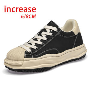 รองเท้าหนังวัวแบบตาข่ายหุ้มส้น  แบบสวม  พื้นหนา  ยกสูง 8 ซม.  สไตล์เรโทร สีดำขาว  แบบหุ้มข้อต่ำ  ระบายอากาศได้ดี  สำหรับฤดูหนาว  สำหรับผู้ชาย - Product Image 1