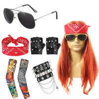 Perruques pour fans de heavy metal, lunettes de soleil punk rock cool, collier dollar, bagues, en polyester, style personnage, pour fêtes et festivals