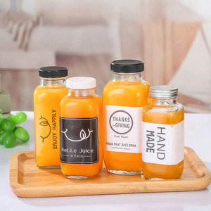 <span class=keywords><strong>Bottiglia</strong></span> in <span class=keywords><strong>Vetro</strong></span> Quadrata Trasparente da 16oz per Latte e Succhi con Tappo a Vite in Plastica e Coperchio Metallico, Bottiglie in <span class=keywords><strong>Vetro</strong></span> per Tè Freddo all'Ingrosso - Product Image 1
