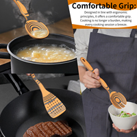 Ensemble d'ustensiles de cuisine antibactériens 7 pièces en fibre de pin, tendance 2025, avec cuillère de cuisson, compatibles lave-vaisselle et micro-ondes, marron clair