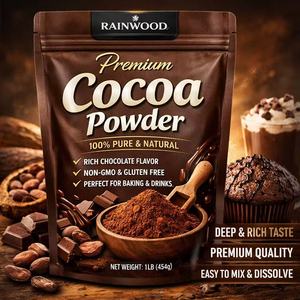 Poudre de <span class=keywords><strong>cacao</strong></span> Rainwood, poudre de <span class=keywords><strong>cacao</strong></span> brun naturel, poudre de <span class=keywords><strong>cacao</strong></span> brute alcalinisée - Product Image 1