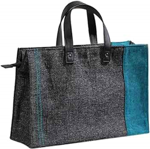 Sac de shopping en toile de jute teinte réutilisable, écologique et personnalisé avec logo imprimé, avec poignée en cuir - Product Image 2