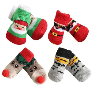 4Pcs/set Winter Warm Anti-Slip Dog Socks Christmas Pet Supplies Super Cute Chihuahua Dog Socks with Print Winter Boots for Dogs
