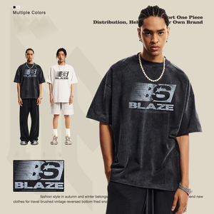 Men's 2024 Summer Trend in Europe and the United States New American Retro Loose Cotton Washed Do Old Short-sleeved T-shirt Men - Product Image 3