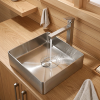 Évier de salle de bain en acier inoxydable résistant aux rayures avec revêtement nano, design carré, couleurs de placage PVD personnalisables, pour hôtel