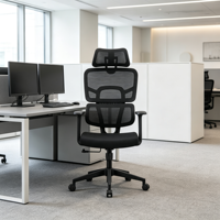 Chaise de bureau ergonomique haut de gamme en maille avec dossier réglable, support lombaire, appui-tête et dossier haut pivotant pour ordinateur