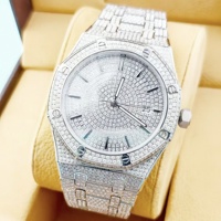 Montre mécanique personnalisée entièrement sertie de diamants, acier inoxydable 316L, automatique, pour homme, aiguilles en verre, résistance à l'eau 30 bars