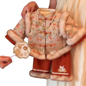 Tongxingyuan Girls Traditional Chinese Tang Suit Winter Thickening New Year Outfit Baby First Birthday Dress - Product Image 5