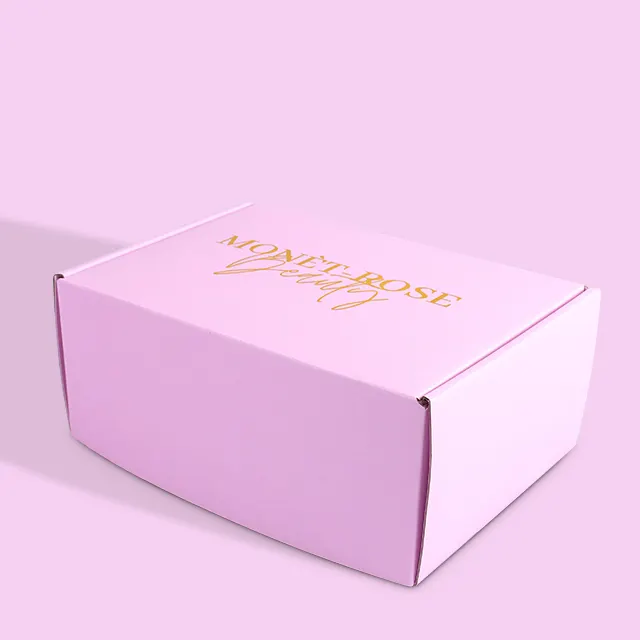 Pink Gift Box Pacote Logotipo Personalizado Transporte Impresso Mailer Box Estampagem Folha De Ouro Ondulada