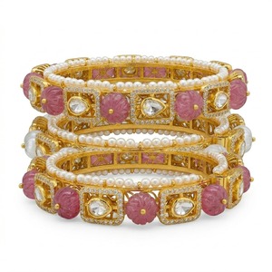 Luxury 925 Silver Monzo Pearl Kundan Bangles Antique Designer Polki <b>Kada</b> Ethnic Wedding Jewelry for Women - Product Image 1