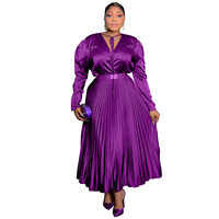 Robe longue élégante pour femmes grandes tailles à manches longues, magnifique robe en satin plissé avec décoration en dentelle VESTIDOS DE FIESTA LARGOS