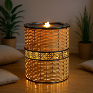Fontaine Zen en rotin d'intérieur de 16.9 pouces de haut avec lumière LED pour la maison salon salle de yoga bureau et porche décor - Product Image 2