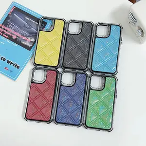 Dream Three-In-One Laser Large Plaid Skin Veneer Cell Phone Case for iPhone Samsung Xiaomi