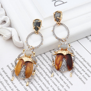 Orecchini Pendenti Vintage a Forma di <span class=keywords><strong>Scarabeo</strong></span>, con Intarsi in Pietra Naturale e Cristallo, Gioielli per Uso Quotidiano - Product Image 5