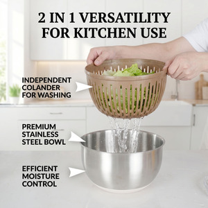 <span class=keywords><strong>Essoreuse</strong></span> à <span class=keywords><strong>salade</strong></span> en acier inoxydable avec poignée à pression, 2 en 1, laveur et sécheur de légumes pour la cuisine - Product Image 4