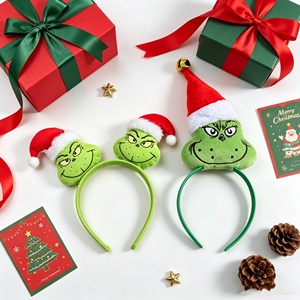 Serre-tête <span class=keywords><strong>de</strong></span> Noël Grinch en peluche, ornements visage Grinch, mini-casquettes <span class=keywords><strong>de</strong></span> Père Noël en tissu doux, accessoire <span class=keywords><strong>de</strong></span> cheveux pour fête <span class=keywords><strong>de</strong></span> fin d'année - Grande Vente - Product Image 2