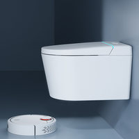 Toilette intelligente électrique avec ouverture automatique du couvercle, siège chauffant, siphon en S, télécommande incluse, forme de cuvette, chasse d'eau intelligente par contact au pied, WC mural