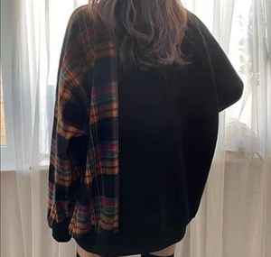 2024 mùa thu phụ nữ giản dị áo chui đầu Áo Hoodie Dài tay áo Jumpsuit áo chắp vá lỏng hàng đầu cộng với kích thước XXXL - Product Image 3