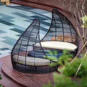 سرير أريكة خارجي متين من الراتان البلاستيكي والألومنيوم، سرير نهاري من الخوص البلاستيكي للاستخدام في الفناء والحديقة وجانب حمام السباحة والفنادق والشاطئ والفناء وغرفة الطعام والحدائق العامة - Product Image 4