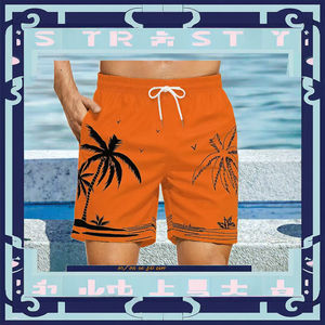 Shorts de bain décontractés pour hommes, séchage rapide, respirants, avec logo personnalisé du fabricant OEM, motif tendance, pour l'été et la plage - Product Image 3