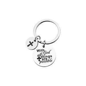 Wholesale Stainless Steel Keychain Cross Religious Keychains Polished Christian Gifts Keychains