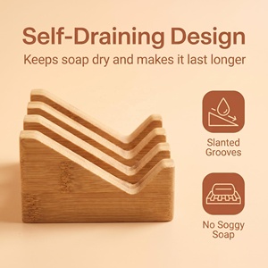 Portasapone in bambù naturale con drenaggio inclinato, antiscivolo, a cascata, salva-sapone per bagno, doccia, <span class=keywords><strong>lavabo</strong></span> - Product Image 2