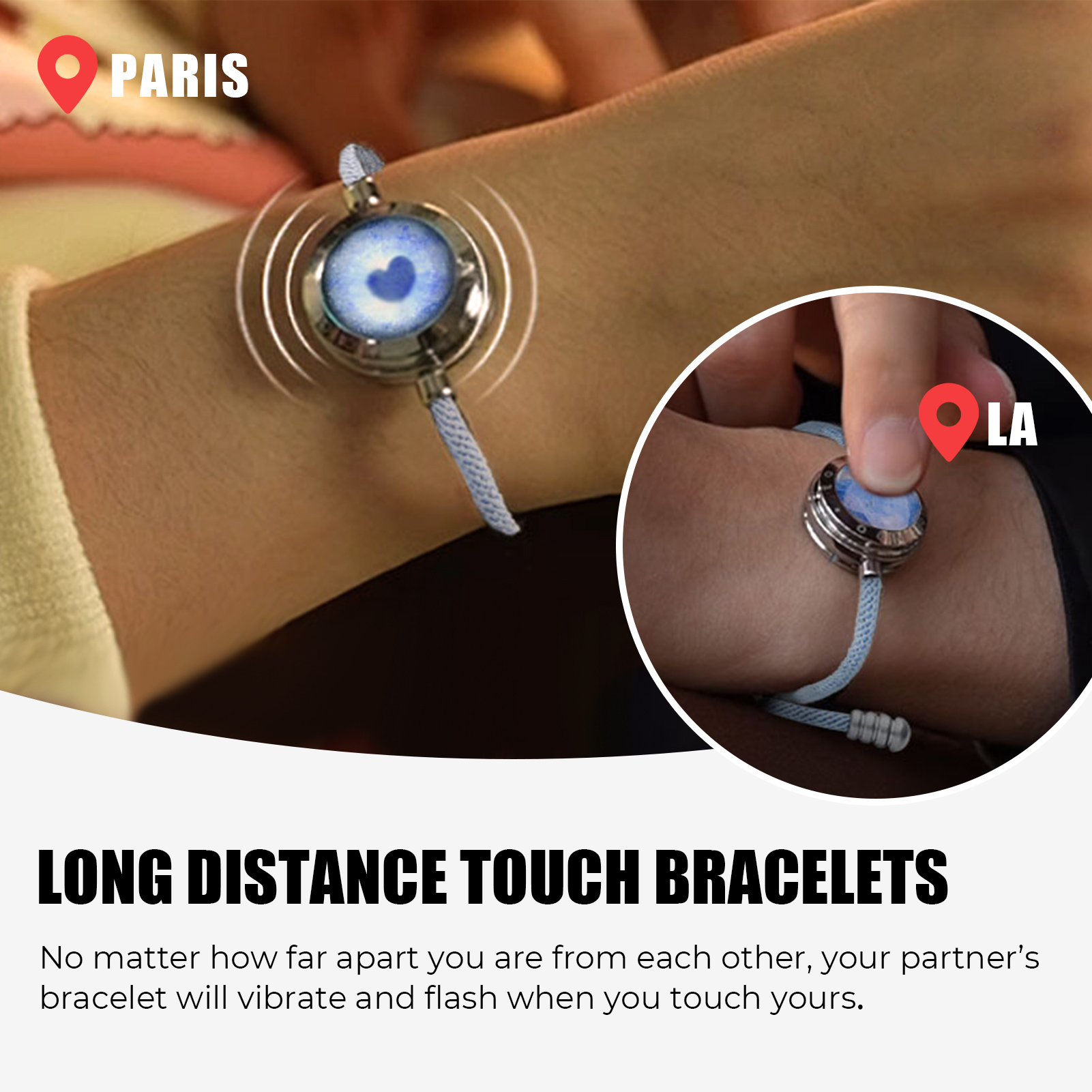 TOTWOO Azure Dream Touch Bracelets: Long Distance Relationship Gifts with  Vibration & Light for Couples, Blue Stainless Steel