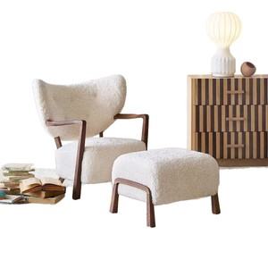 Fauteuil lounge Woolf en bois massif, couleur marron thé au lait, style vintage, fauteuil simple - Product Image 3