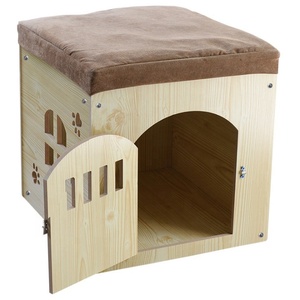 Printed Pattern Wooden <strong>Pet</strong> <strong>Bed</strong> MDF Dog House Kennel Rabbit Hide with Door - Product Image 1
